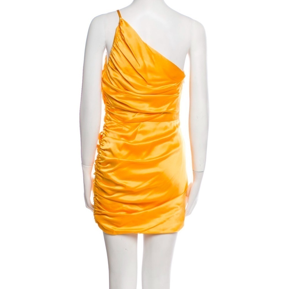 The Sei Silk One Shoulder Ruched Mini Dress Yellow Satin XS Cocktail Designer - Picture 5 of 6